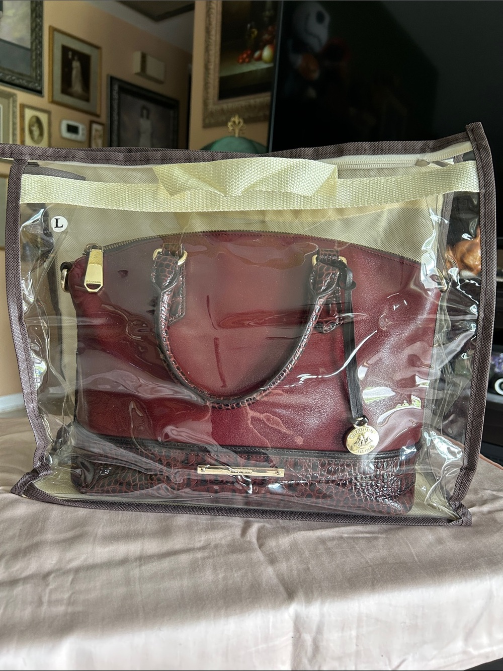 Brahmin Burgundy Leather Satchel with Croc-Embossed Trim - Picture 15 of 16
